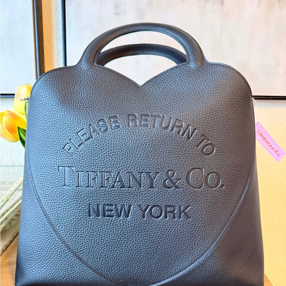 Tiffany & Co. Black Heart-Embossed Satchel Large size price firm